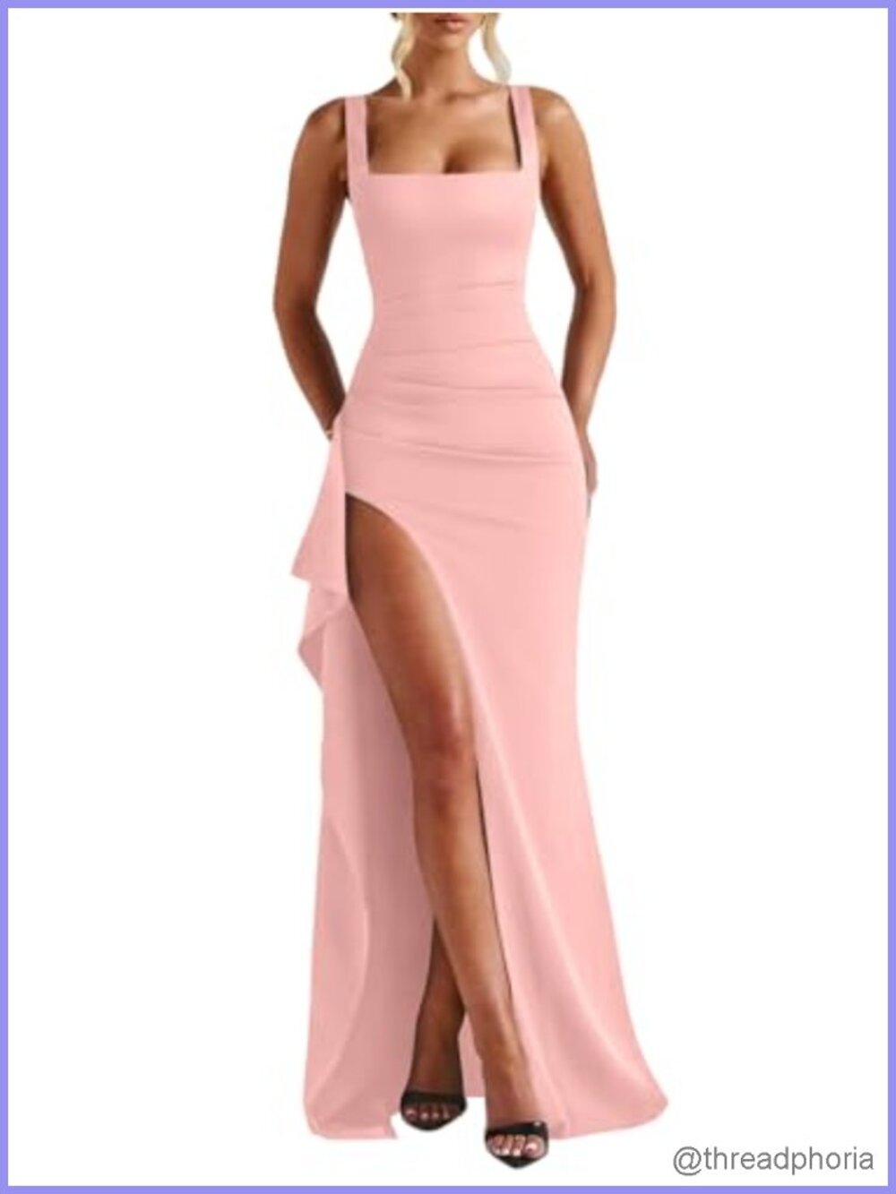 Square Neck Sleeveless Bodycon High Split Formal Maxi Dress